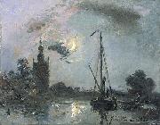 Johan Barthold Jongkind Overschie in the Moonlight painting